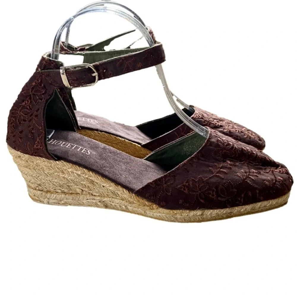 SILHOUETTES Eyelet Espadrille Ankle Strap Rope Heel Brown Women Size 10W